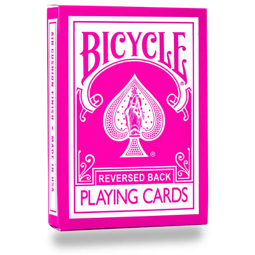 Magic Makers Inc pink bicycle playing cards reversed back deck in bright pink tuck box for magicians and cardists
