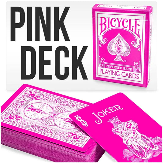 pink bicycle playing cards deck with magenta box and joker card by Magic Makers Inc