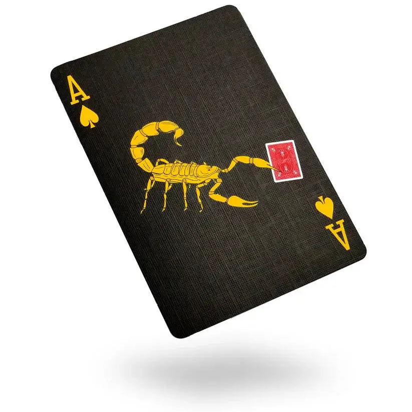 Black Scorpion Reversed Back Playing Cards featuring a yellow scorpion on textured black back ace for magicians