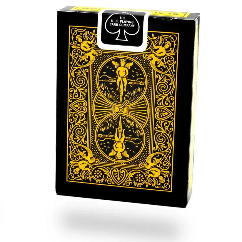Black Scorpion Reversed Back Playing Cards by Magic Makers Inc black tuck box with gold reversed back design for magicians